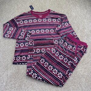 NEW Nautica Burgundy Blue White Fair Isle V-Neck Pajama Set size XL women’s